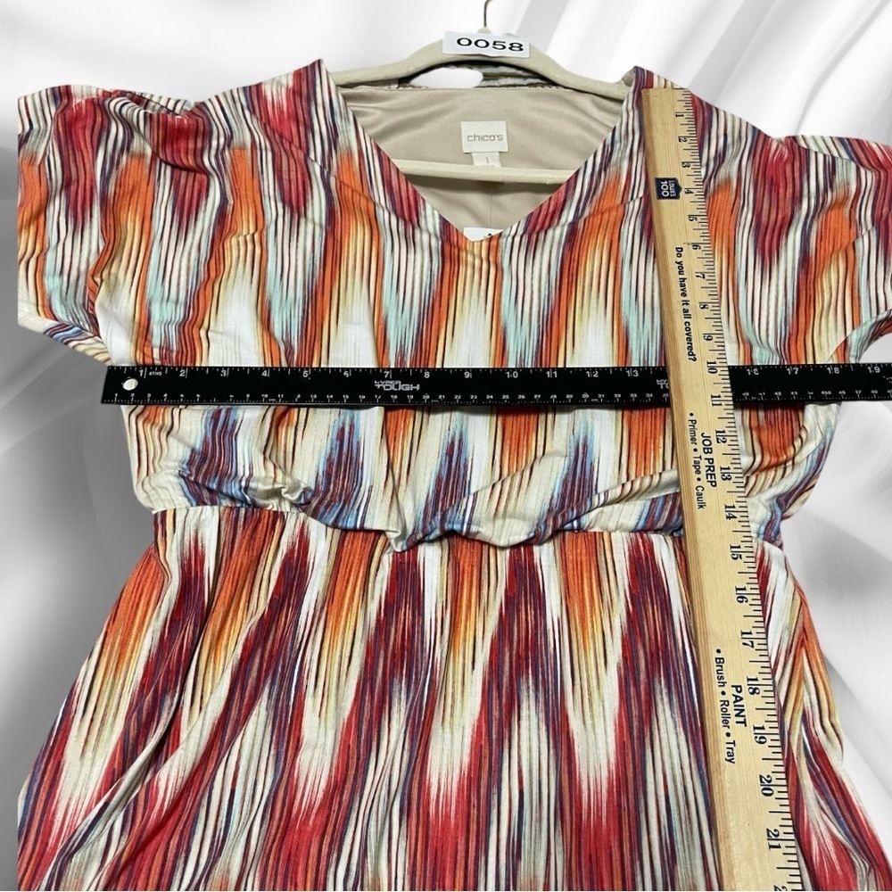 Chico’s NWT Ikat Print Multicolor Short Sleeve Dress Size Medium(Chico’s Size 1) - Picture 8 of 15
